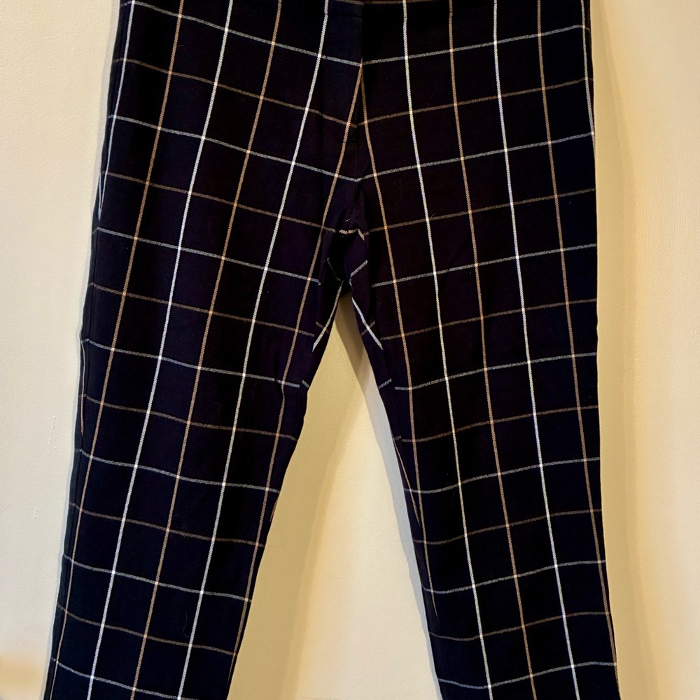 J. Jill Premium Windowpane Plaid Cropped Pants Black Tan Stretch Office EUC 8P